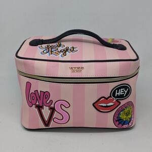 Victorias Secret Forever Makeup Train Case Pink Stripe Graphic Art Graffiti